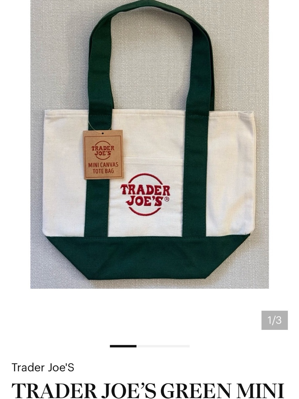 Green & Cream Mini Canvas Tote Bag NWT